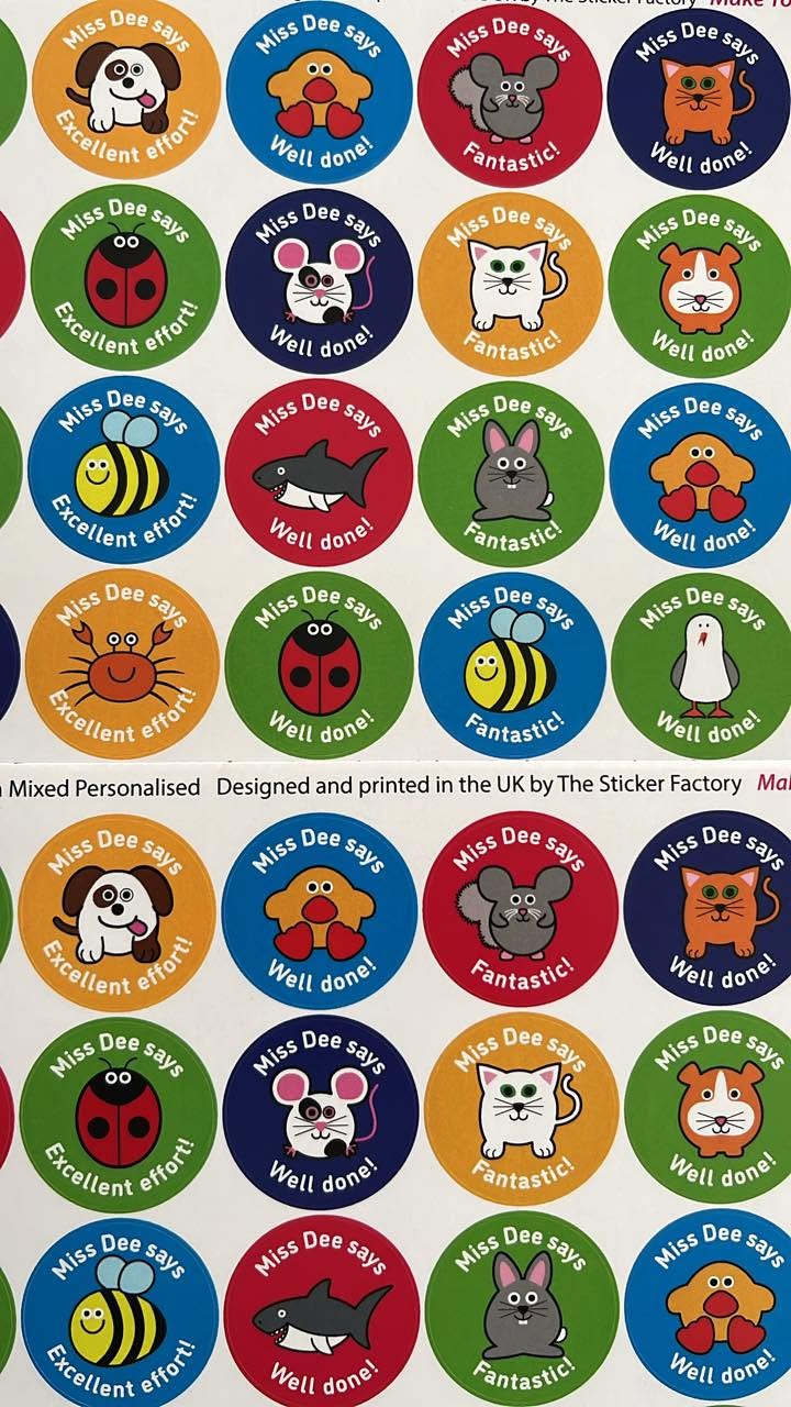 Colourful reward stickers with praise messages