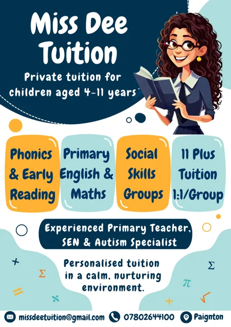 Stack of Miss Dee Tuition flyers and marketing materials